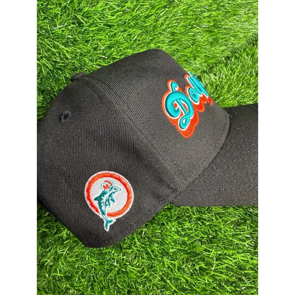 Miami Dolphins New Era 9FIFTY Snapback Hat Cap Black Teal Orange Script Logo NFL